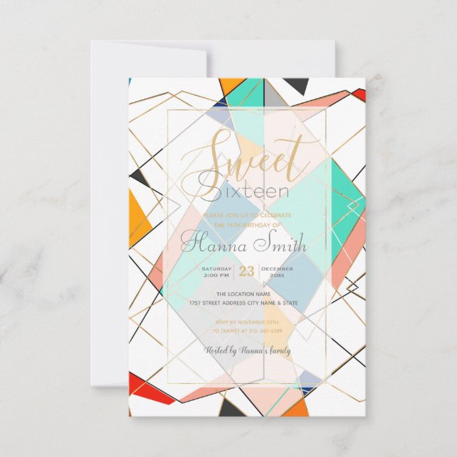 Modern Colourful Abstract Gold Geometric Strokes Invitation (Front)
