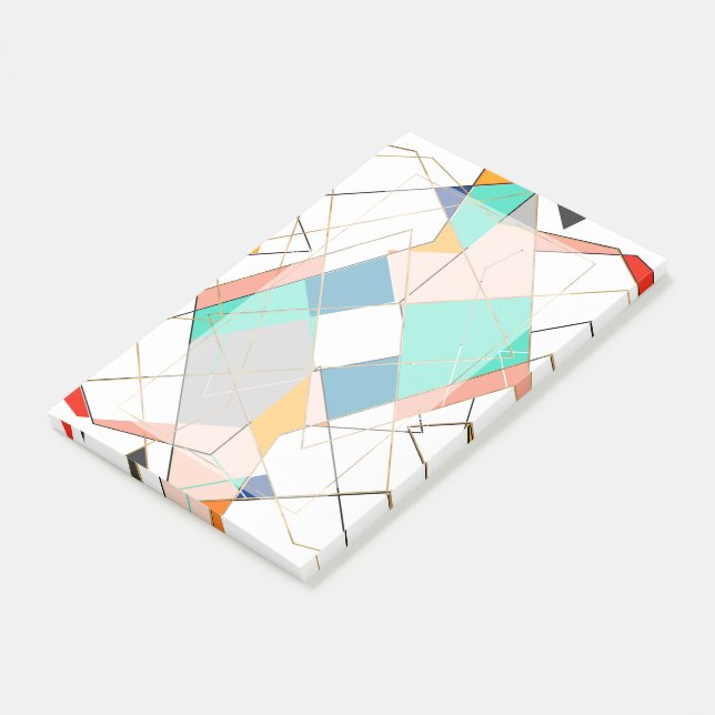 Modern Colourful Abstract Gold Geometric Strokes Post-it Notes (Angled)