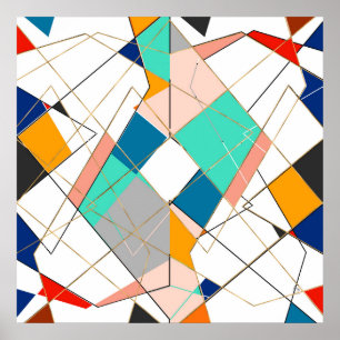 Modern Colourful Abstract Gold Geometric Strokes Poster