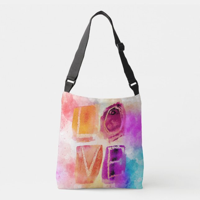 Modern Colourful Abstract Love in Watercolor Crossbody Bag (Front)