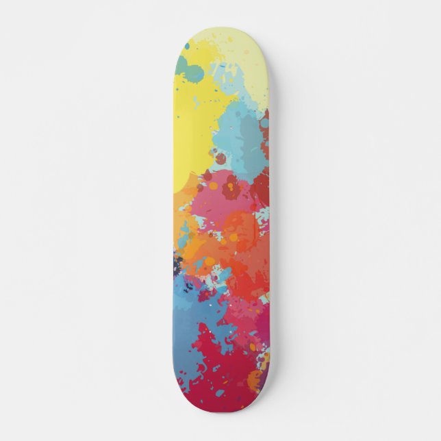 Modern Colourful Abstract Paint Splash Pattern Skateboard (Front)