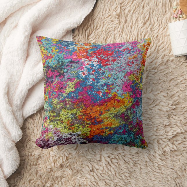 Modern Colourful Abstract Pink Orange Blue Pattern Throw Pillow (Blanket)