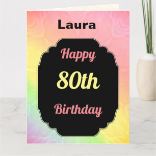 Modern colourful Add name 80th Birthday Card