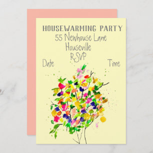 Modern colourful art tree housewarming party invitation