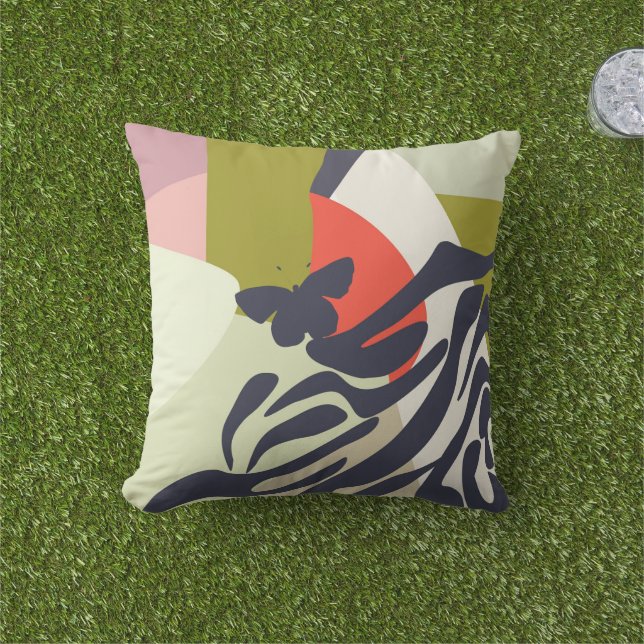 Modern Colourful Artistic Abstract Butterfly Home  Outdoor Pillow (Grass)