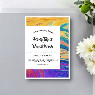 Modern Colourful Artistic Abstract Paint Wedding Acrylic Invitations