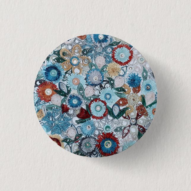 Modern colourful Arts and Crafts patterns 1 Inch Round Button (Front)