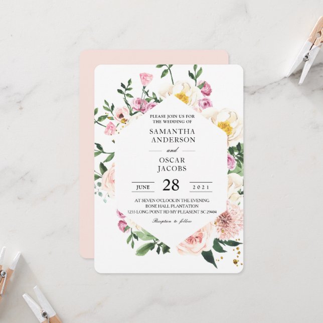 Modern Colourful Beauty Watercolor Flowers Invitation (Front/Back In Situ)