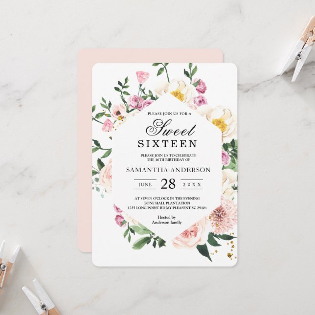 Modern Colourful Beauty Watercolor Flowers Invitation (Front/Back In Situ)