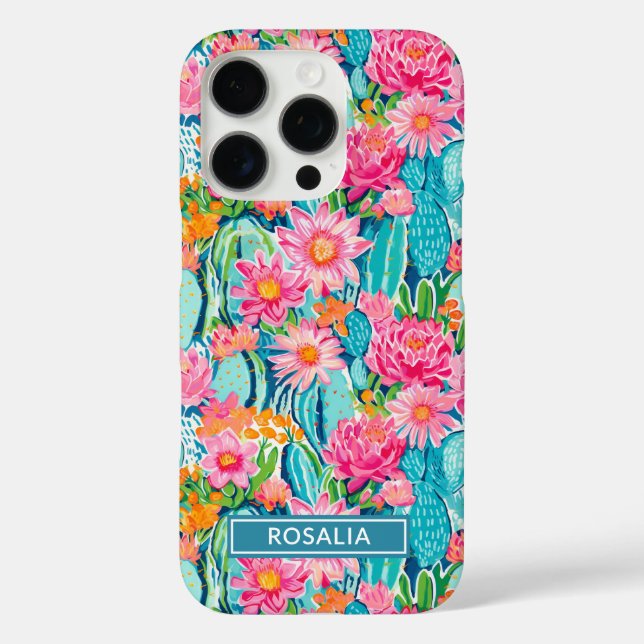 Modern Colourful Blooming Cacti Personalized Case-Mate iPhone Case (Back)