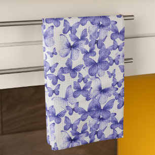 Modern Colourful Blue Butterflies Kitchen Towel