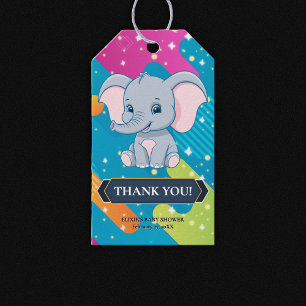 Modern Colourful Blue Elephant Baby Shower Gift Tags
