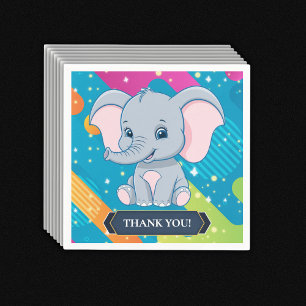 Modern Colourful Blue Elephant Baby Shower Napkin