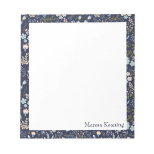 Modern Colourful Blue Floral Pattern Personalized Notepad