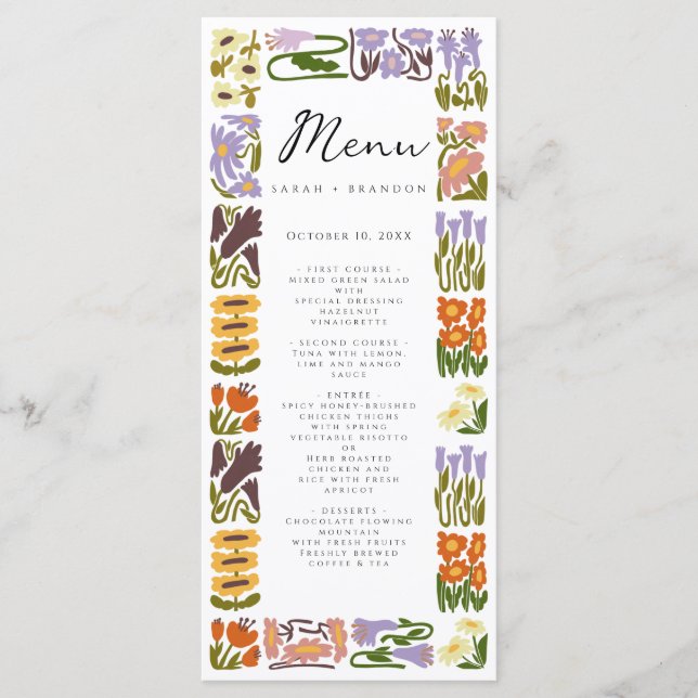 Modern Colourful Boho Chic Wedding Menu (Front)