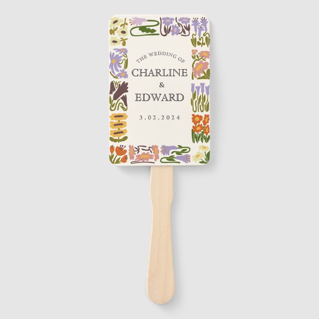 Modern Colourful Boho Chic Wedding Programs Hand Fan (Front)