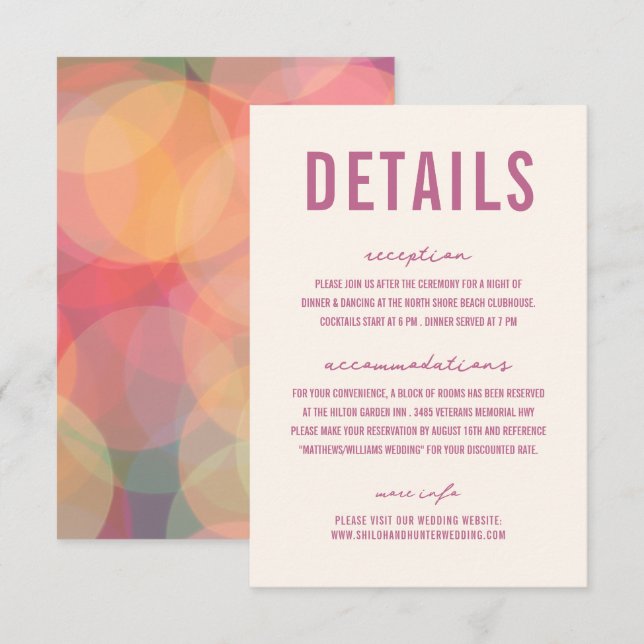 Modern Colourful Bokeh Lights Lavender Wedding  Enclosure Card (Front/Back)