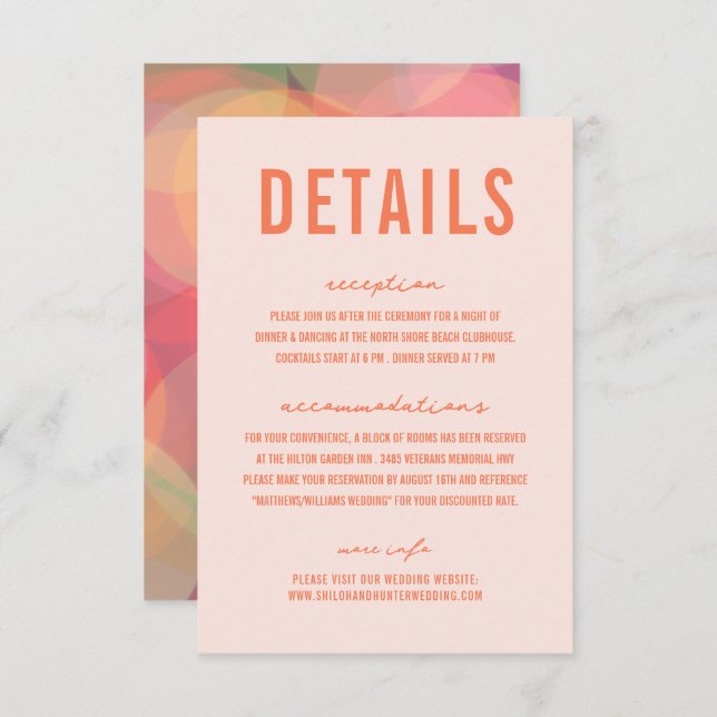 Modern Colourful Bokeh Lights Peach Wedding  Enclosure Card (Front/Back)