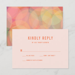 Modern Colourful Bokeh Lights Peach Wedding RSVP Card