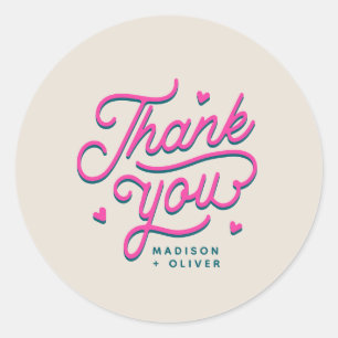 Modern Colourful Bold Thank You Typography Wedding Classic Round Sticker