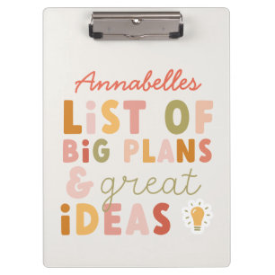 Modern colourful bold typography plans and ideas n clipboard