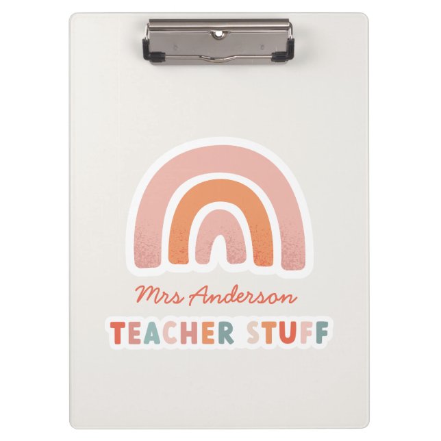 Modern colourful bold typography rainbow teacher n clipboard (Front)