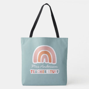 Modern colourful bold typography rainbow teacher t tote bag
