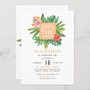 Modern Colourful Botanical Tropical Birthday Party Invitation