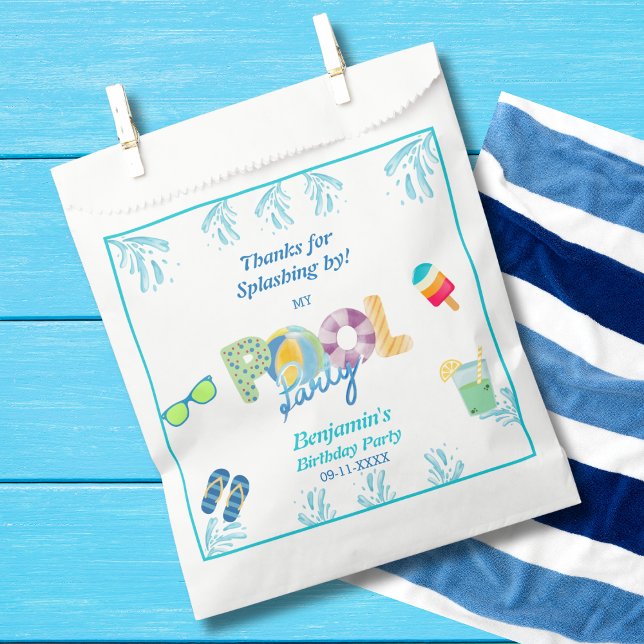 Modern Colourful Boys Birthday Pool Party Favour B Favour Bag (Creator Uploaded)