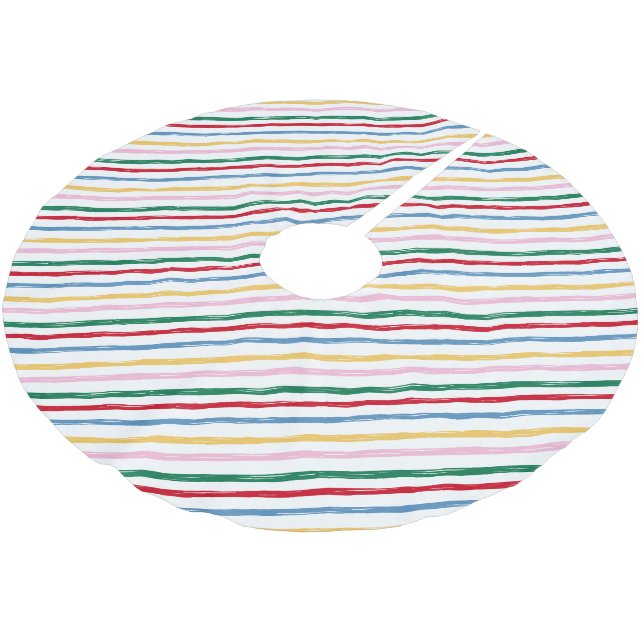 Modern Colourful Bright Christmas Stripes Brushed Polyester Tree Skirt (Angled)