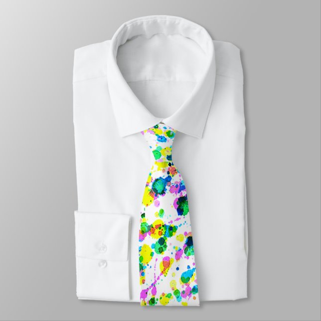 Modern Colourful Bright Watercolors Splatter Tie (Tied)