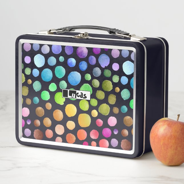Modern colourful brush polka dot school Pattern  Metal Lunch Box (In Situ)