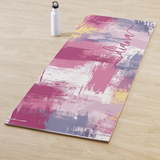 Modern Colourful Brush Strokes Abstract Monogram Yoga Mat (In Situ)