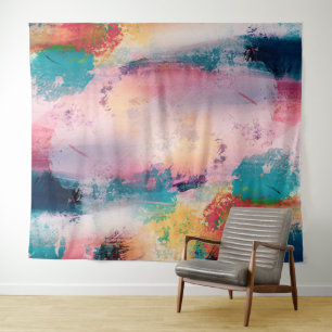 Modern Colourful Brush Strokes Paint Abstract Art Tapestry