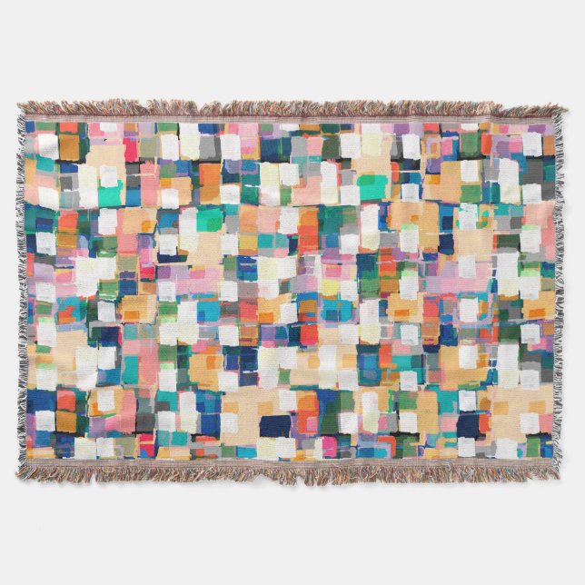 Modern Colourful Brush Strokes Paint Abstract Art Throw Blanket (Front)