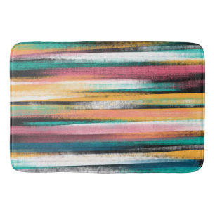 Modern Colourful Brush Strokes Stripes Oil Paint Bath Mat
