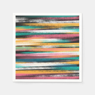 Modern Colourful Brush Strokes Stripes Oil Paint Napkin
