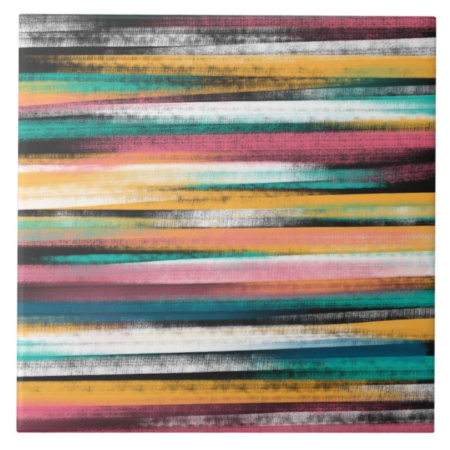 Modern Colourful Brush Strokes Stripes Oil Paint Tile (Front)