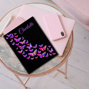 Modern Colourful Butterfly Pattern Custom Name Notebook