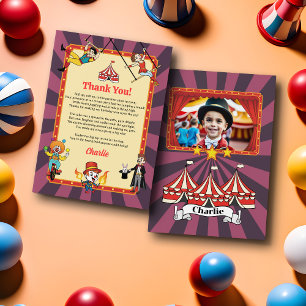 Modern Colourful Cartoon Circus Flat Thank You Car Card