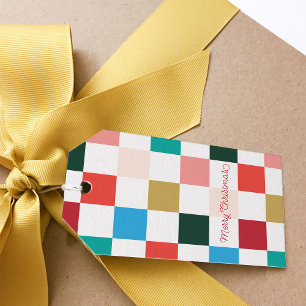 Modern Colourful Chequerboard Christmas Holiday Gift Tags
