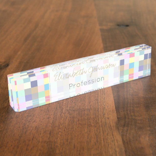 Modern Colourful Chequerboard Nameplate (Side)