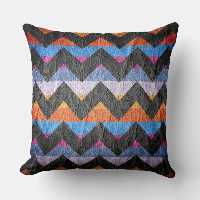 Modern Colourful Chevron Leather #3 Throw Pillow (Front)