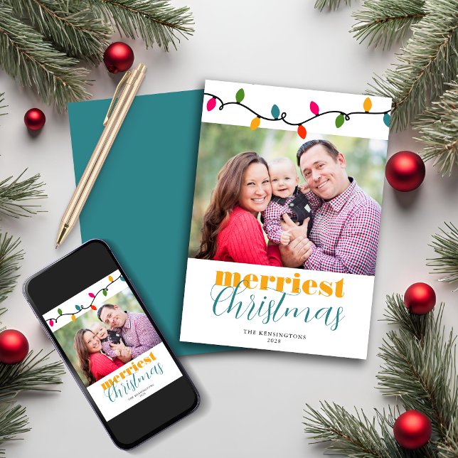 Modern Colourful Christmas Lights Holiday Photo (Modern Colorful Christmas Lights Holiday Photo Card)