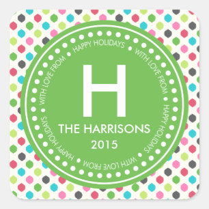 Modern Colourful Christmas Personalized Holidays Square Sticker