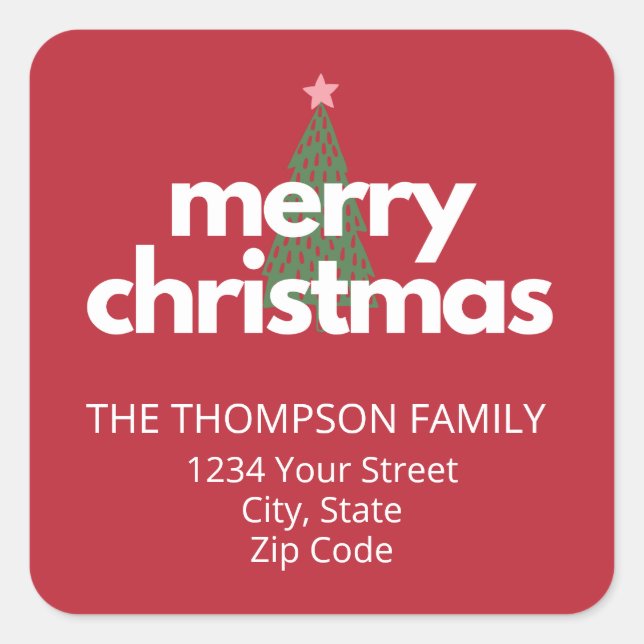 Modern Colourful Christmas Return Address Square Sticker (Front)