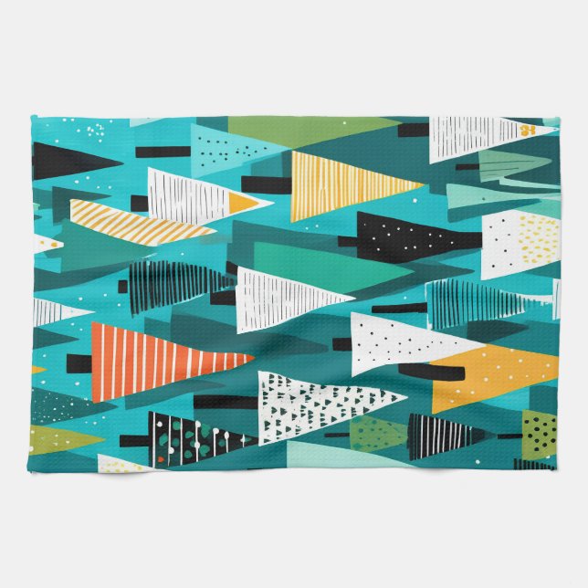 Modern colourful Christmas tree pattern  Kitchen Towel (Horizontal)