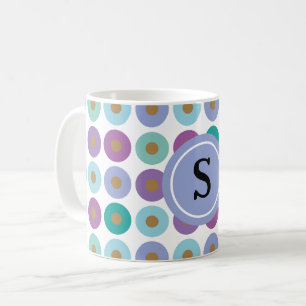 Modern Colourful Circle Pattern Monogram Coffee Mug