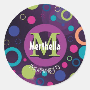 Modern Colourful Circles Monogram Customized PURPL Classic Round Sticker