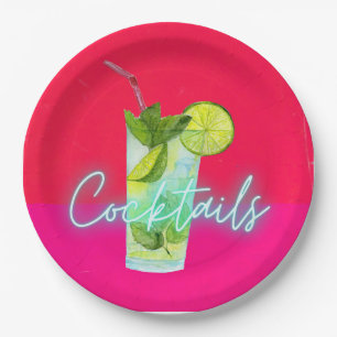 Modern Colourful Cocktails Bar Art Paper Plate